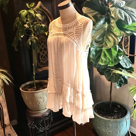 Anaise boho ivory ruffled crochet tank tunic top - Picture 4 of 8